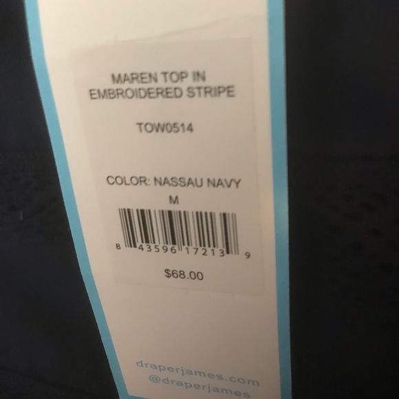 NWT Draper James Maren Square Neck Top in Nassau Navy with Embroidered Stripe - Picture 5 of 6